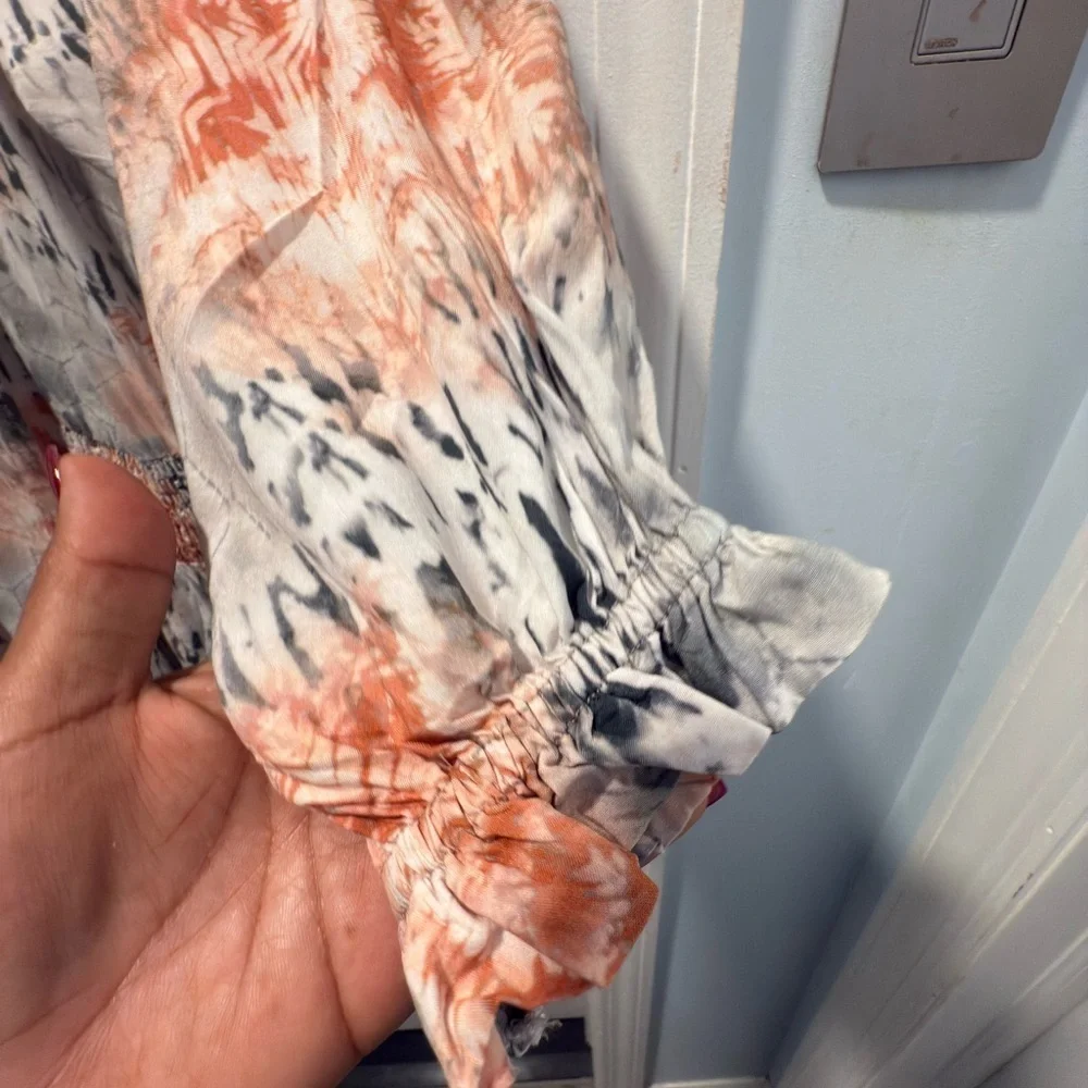 Tolani Vibrant Orange and Gray Long Sleeve Dress